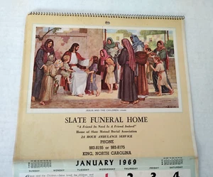 Vintage 1969 Slate Funeral Home Calendar Religious Christian Scriptures King NC - Picture 1 of 11