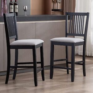 Wood Bar Stools Set of 2 Counter Height Chairs Farmhouse Barstool Kitchen Stools
