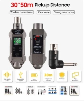 JAYETE C-01 UHF Wired to Wireless Microphone Converter Transmitter Receiver R8Y8 - Image 1 of 4