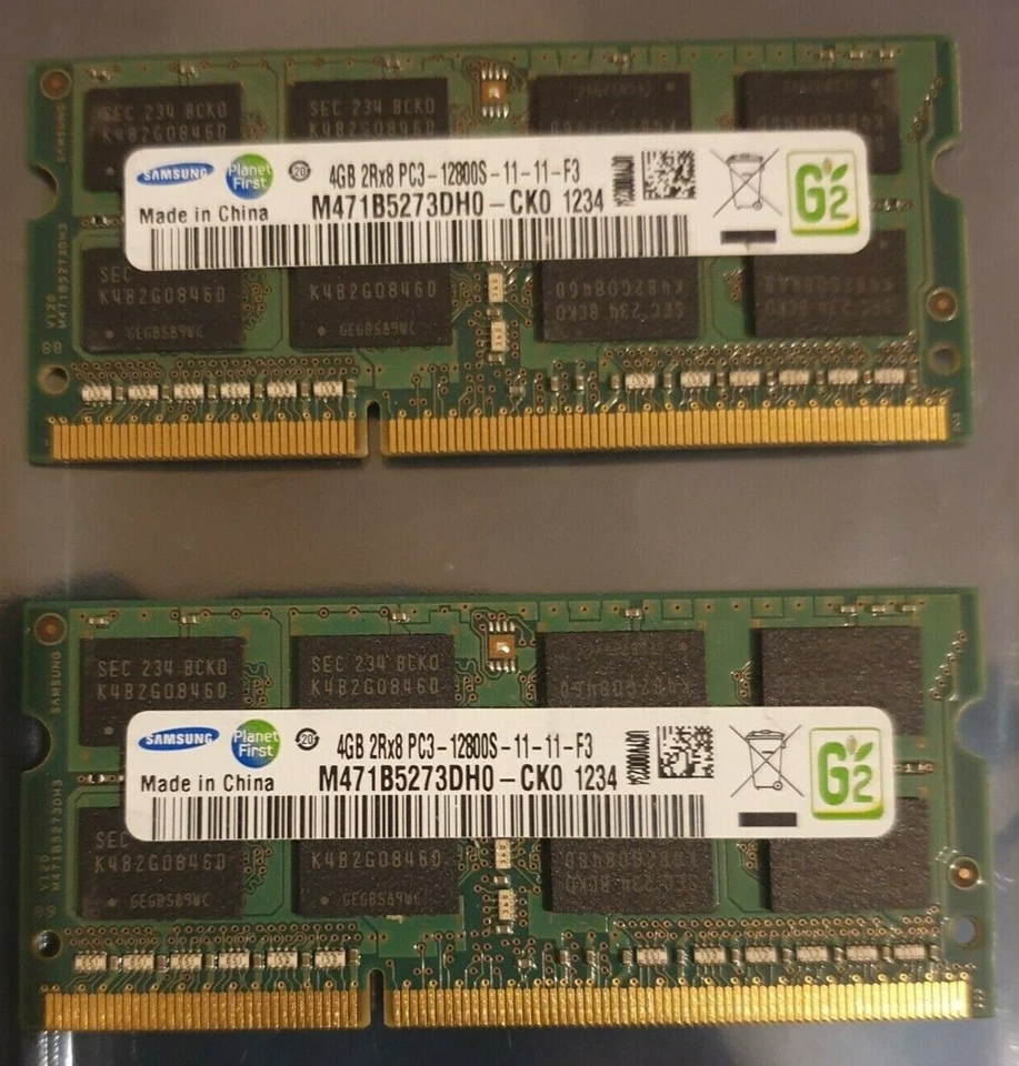 Samsung 8GB 2X4GB DDR3 2RX8 1600MHz PC3-12800S 204pin SODIM Laptop Memory RAM  - Image 1 of 1