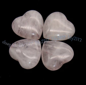 20mm Natural Light Pink Rose Quartz Flat Heart Shaped Pendant Half Hole Drilled - Picture 1 of 16