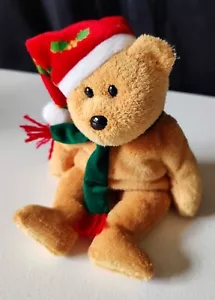 Ty Beanie Babies Plush - 2003 Holiday Teddy - MWMT, Bear Red Hat Scarf, Retired - Picture 1 of 11