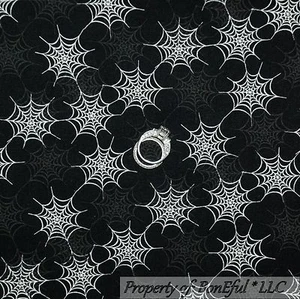 BonEful Fabric FQ Cotton Quilt Black White B&W Gray Halloween Spider Web Calico - Picture 1 of 12