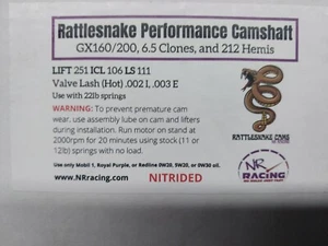 Rattlesnake .252 Camshaft, GX200, 196cc Clone, 212cc Predator Hemi Mini Bike Cam - Picture 1 of 2