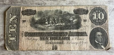 1864 Confederate States of America CSA $10 - Image 1 of 2