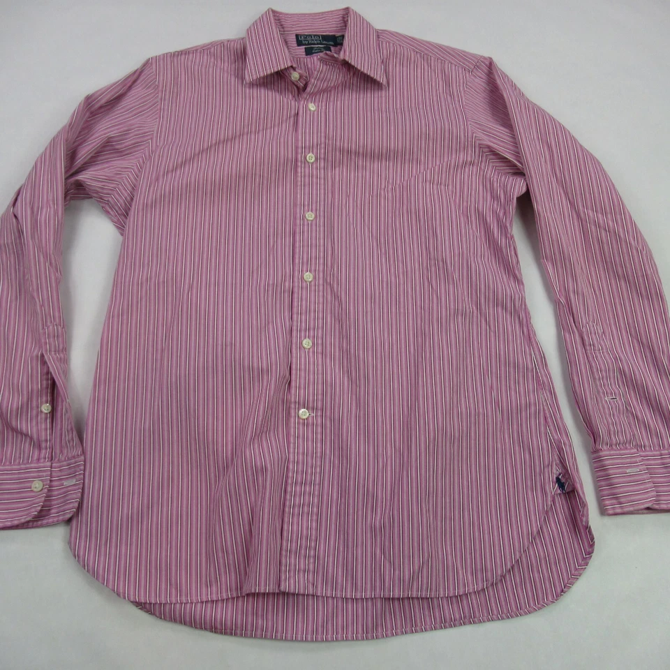 Polo Ralph Lauren Shirt Mens 16 Large Long Sleeve Pink Stripes Button - Image 1 of 4