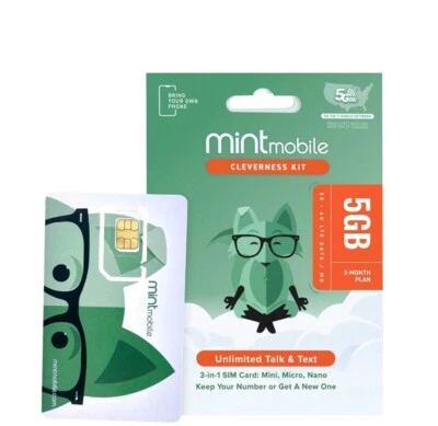 3-Months Mint Mobile Prepaid SIM Card With 5GB DATA, Talk, Text Phone Service - Image 1 of 4
