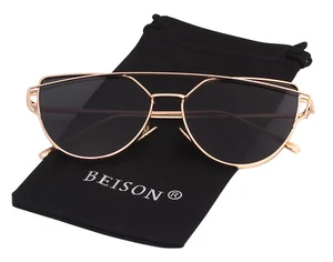 Lentes planas Beison ojo de gato para mujer retro marco de metal gafas polarizadas gafas de sol - Imagen 1 de 49