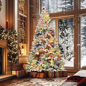 6FT Pre-Lit Christmas Tree with 350 Multicolor Lights, Realistic Snow Flocked... - Picture 1 of 9