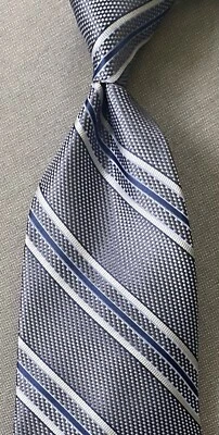 GRANT THOMAS ALL SILK EE. UU. HECHO A MANO RAYAS BLANCAS Y MARINAS CAMPO AZUL HIELO Foto 1 de 4