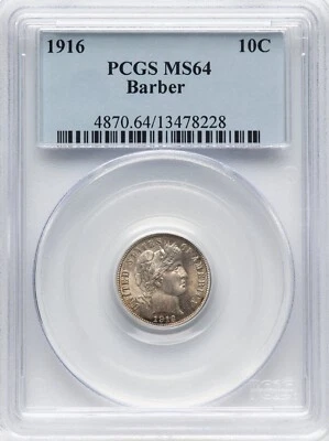1916 Barber Dime- PCGS MS64 - A FROSTY MARK FREE PQ SPECIMEN WITH CLAIMS TO MS65 - Image 1 of 2