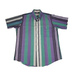 Campus Mens Medium Multicolor Striped Button-Up Short Sleeve Pocket Collar Shirt - Picture 1 of 10