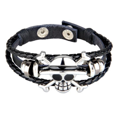 Men Women Sword Pirate Skull Braided Leather Bracelet Leather Wristband Bracelet - Image 1 of 4