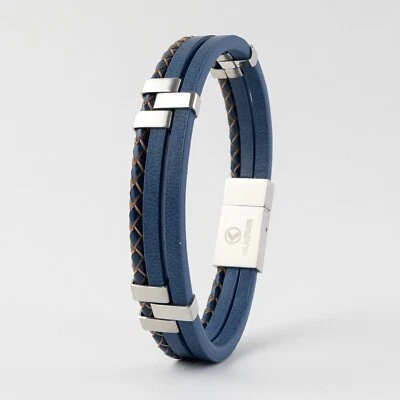 KUVARS | Lederarmband "Blue Delight" Herren Männer Echtleder Armband Blau Silber - Bild 1 von 4