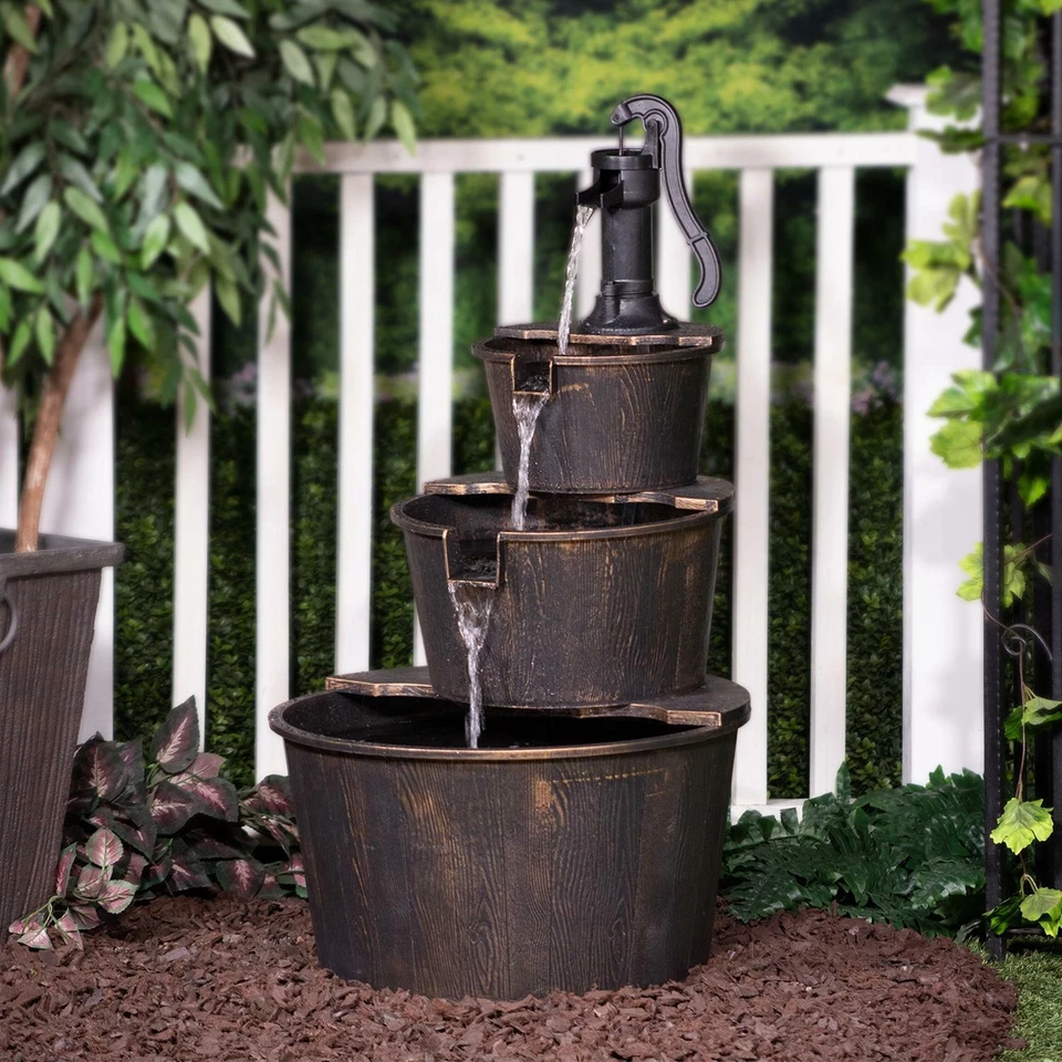 Alpine Corporation 40  Three Tier Pump Outdoor Fountain Decor, Brown - Image 1 of 4
