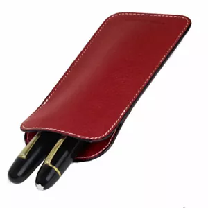 Manicotto per penna in pura pelle per 2 penne stilografiche Jumbo in rosso bo... - Foto 1 di 9