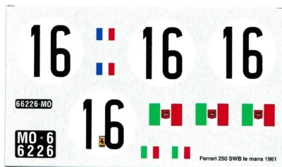 Decal 1/24 Ferrari 250GT SWB Le Mans '61 #16 Tecnomodels by Zanchetti - Immagine 1 di 3