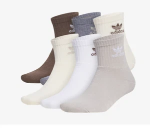 ADIDAS Adicolor 6-pack sport cushioned Quarter Socks 6 Pairs Size 6-12 Blk Wht - Picture 1 of 20
