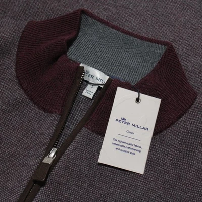 Peter Millar 全新带标签 1/4 拉链套衫毛衣 L 码紫色/灰色 100% 羊毛 — 第 1/4 张图片