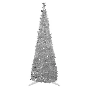 Northlight 6' Silver Tinsel Pop-Up Artificial Christmas Tree, Unlit - Picture 1 of 5