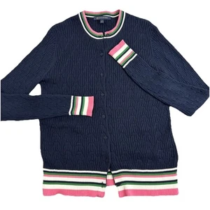 Brooks Brothers Women's Tennis Cardigan Sweater Cotton Cable Knit Navy Small - Picture 1 of 7