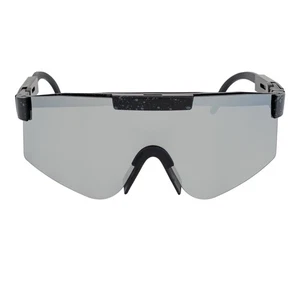 COBRA - Large Adjustable Shield Sunglasses Black Gray-Speckled Silver Mirror - Picture 1 of 10