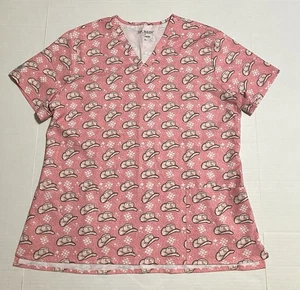 Spurrin’ Scrubs medizinisches Peeling-Top Western Cowboy Cowgirl Damenhut rosa XL LESEN - Bild 1 von 11