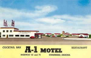 Cocktailbar A-1 MOTEL Ehrenberg, Arizona Roadside 1950s Chrome Vintage Postcard - Bild 1 von 2