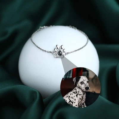 Pulsera de proyección de fotos personalizada con pata de mascota • Imagen oculta Joyería conmemorativa Regalo Foto 1 de 4