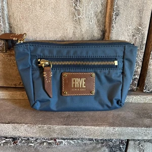 Frye Bag Mini Blue Nylon Leather Trim Ivy Cosmetic Pouch Makeup Carry on Travel - Picture 1 of 5