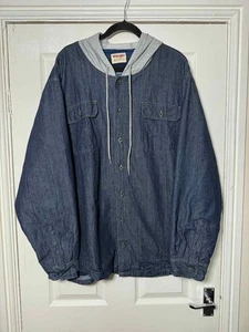 Wrangler Mens Blue Denim Hooded Overshirt Shacket Size 2XL - Picture 1 of 8