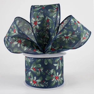 Painted Mistletoe Navy Ribbon: Navy 2.5" x 10 yards - Picture 1 of 2