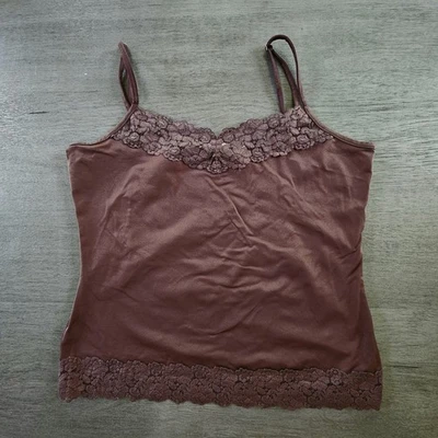 Camisa regata feminina Cato L acabamento em renda Y2K marrom alças de espaguete camada base  - Imagem 1 de 4