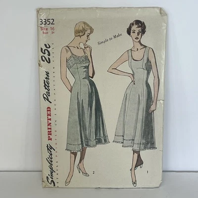 VTG Simplicity 3352 Sewing Pattern Womens Slip Size 16 Bust 34 Uncut FF 1950s - Image 1 of 4