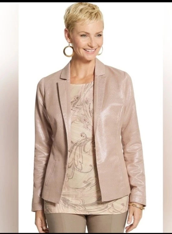 Chaqueta Blazer Chico's Brillo Rubor Metálica Talla 1 Mediana Carrera Foto 1 de 4