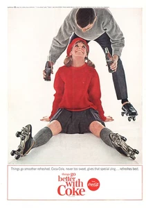 Coca Cola 1964: anuncio impreso vintage de patinaje sobre ruedas - Imagen 1 de 1