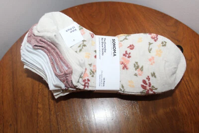SONOMA WOMENS SOCKS 10 PAIRS NO SHOW FLORAL STRIPED MULTICOLOR SIZE 9-11 - Image 1 of 4