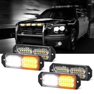 4x LED Amber White Emergency SUV Pickup Strobe Flash Lights Warning Grill Lamp - Picture 1 of 12