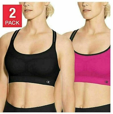 Champion женщин бесшовный 2 Criss крест бюстгальтеры открытая коробка 2 упаковки черный и розовый M - Изображение 1 из 3