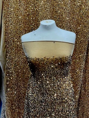 1 Yard Gold Pailletten Stretch Samt Kleiderstoff 58" - Bild 1 von 3