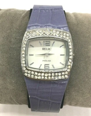 Ladies Relic Folio Watch Crystal Accent White Face Lilac Leather Band Womans - Image 1 of 4