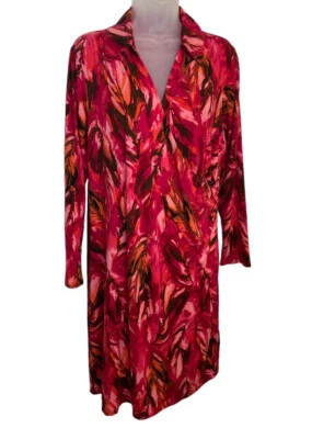 J. Jill Wearever Collection Dress LP Faux Wrap Sheath Abstract Print Red Pink - Image 1 of 4
