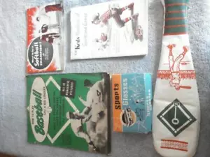 VTG LOT OF 5 PIECES OF SPORTS MEMORABILIA(3 MANUALS, SPORTS GLASSES, JINGLE BAT) - Picture 1 of 17
