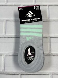 Adidas Superlite Super No Show Socks 6 Pack Gray Asst. Women's Shoe Size 5-10
