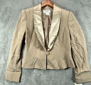 Jones New York Petite Womens 4P Tuxedo Jacket NWT Beige Satin Collar Crop Korean - Picture 1 of 9