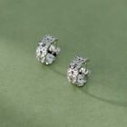 Solid 925 Sterling Silver Small Crystal Leaves Hoop Huggie Earrings Gift