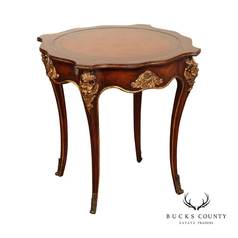 European Crossroads Renaissance Revival Style Leather Top Accent Table Cover