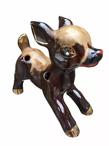 Vintage Reindeer Figure Ruldolph Ceramic Brown Japan 6" Pottery Vase? - Picture 1 of 10