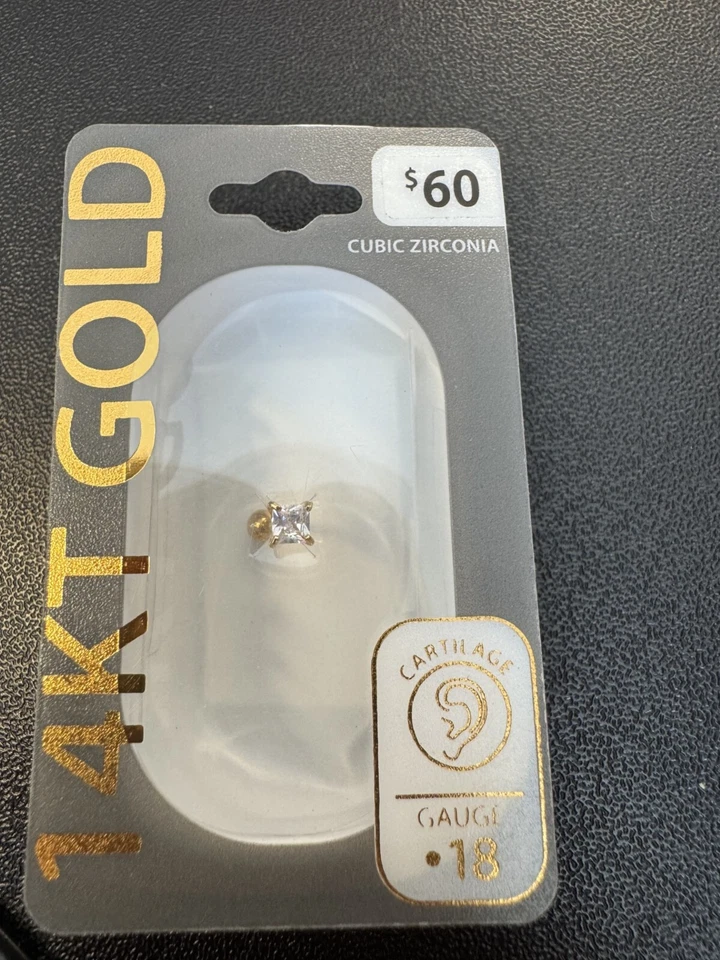 14kt Gold 18 gauge  Cubic Zirconia Cartilage Stud-Body Jewelry - Image 1 of 1