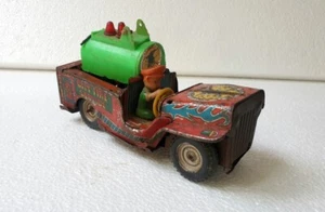 Vintage Rare Beautiful City Fire Service Ride For Man Litho Jeep Tin Toy Old - Picture 1 of 8